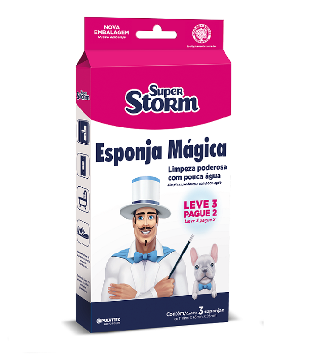 Esponja Mágica Super Storm Branca Pulvitec 3 unidades