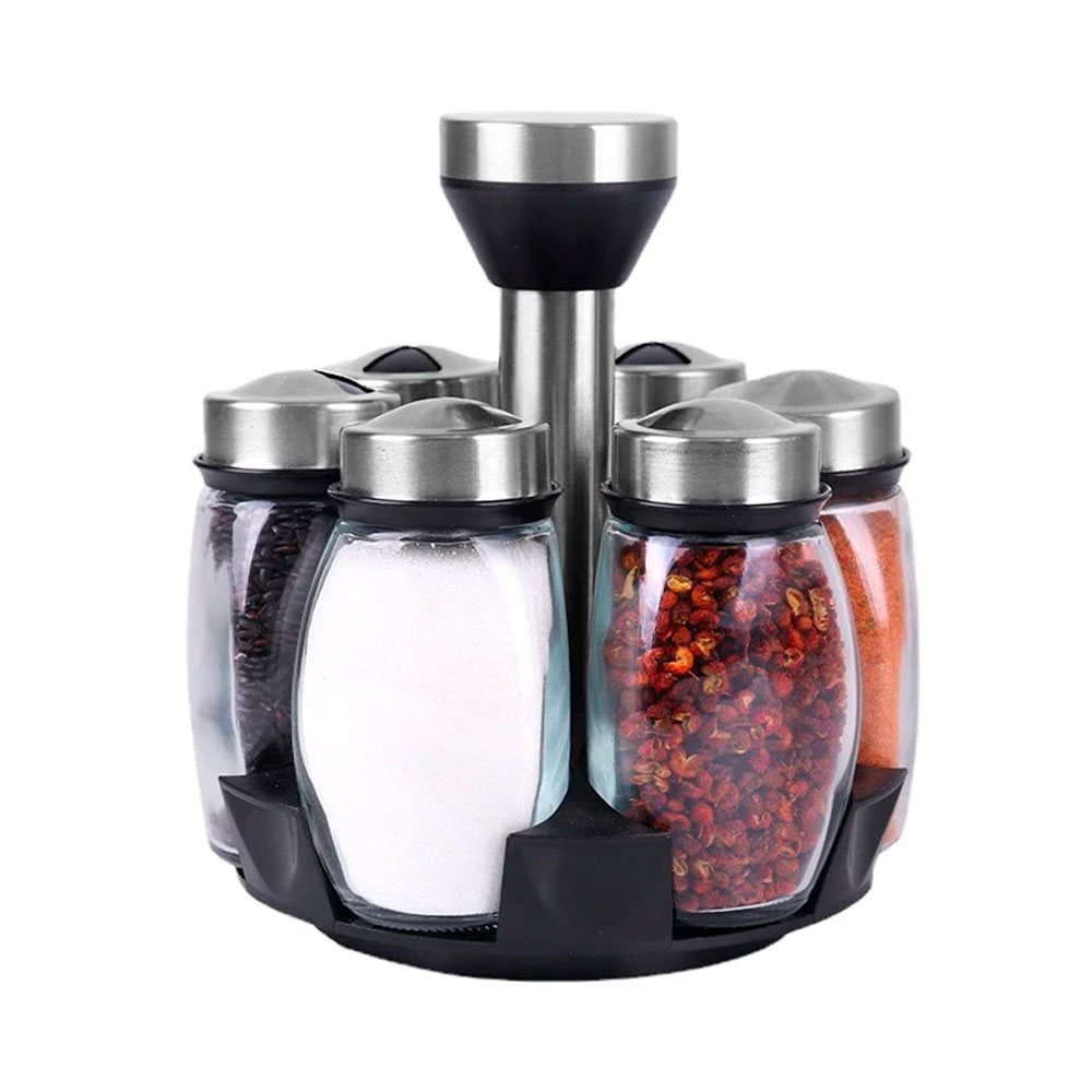 Kit Porta Condimentos 6 Peças com Suporte Giratório Uny Home