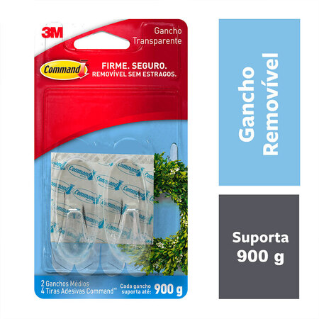 Gancho Adesivo de Plástico Incolor Command 3M até 900g