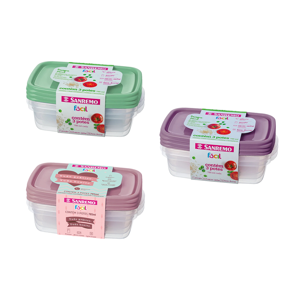 Kit Pote Plástico 785ml Sanremo 3 Peças