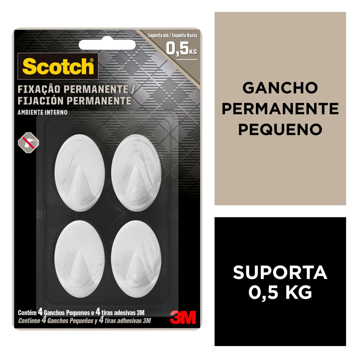Gancho Adesivo de Plástico Branco Scotch 3M até 500g
