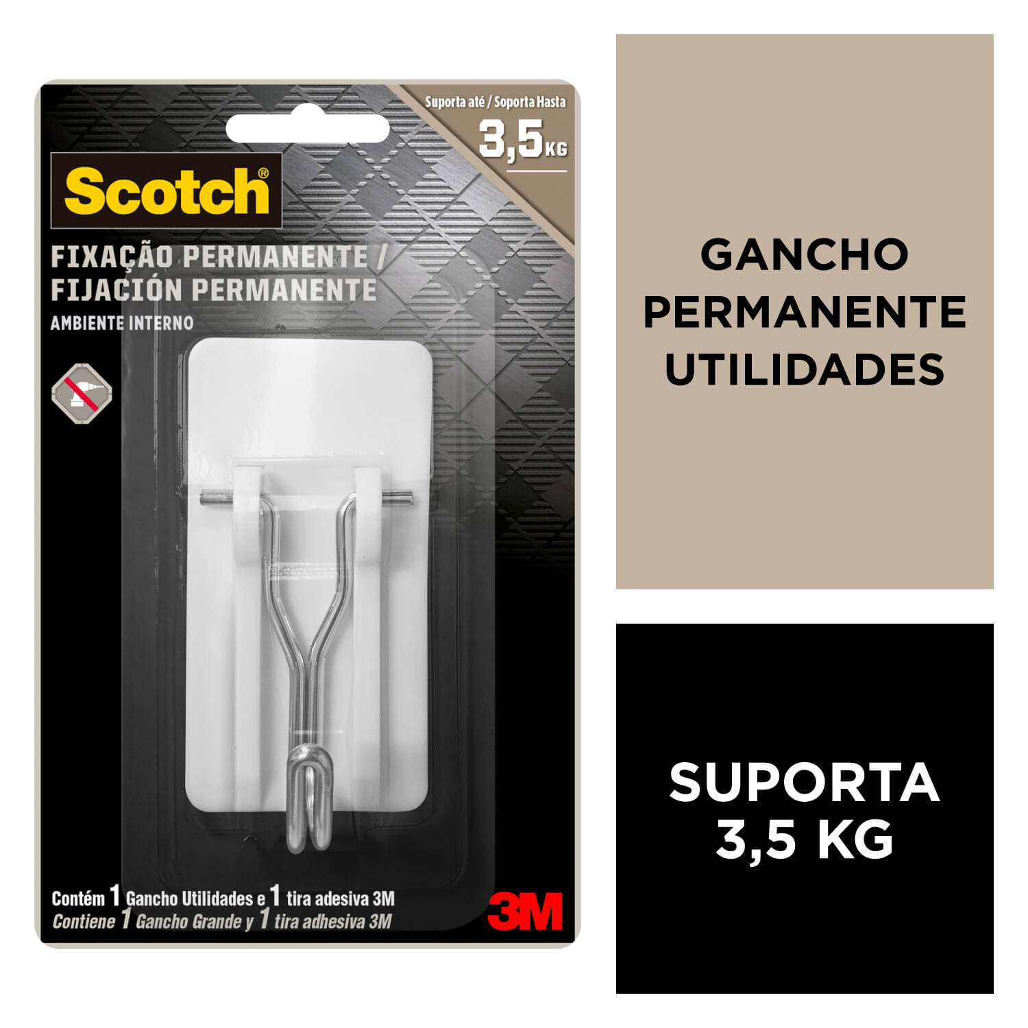 Gancho Adesivo Multiuso de Plástico Scotch 3M até 3,5kg