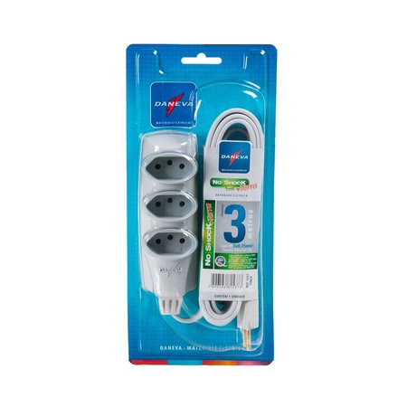 Extensão Elétrica 3 Tomadas 2P+T Branco/Cinza Daneva 10A - 3m