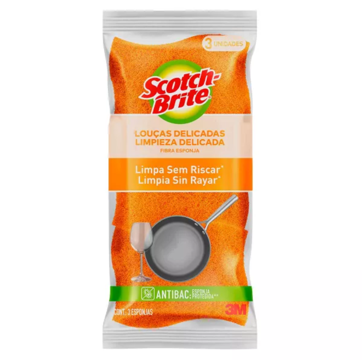 Esponja Anti Risco Louças Delicadas Scotch-Brite 3M 3 Unidades