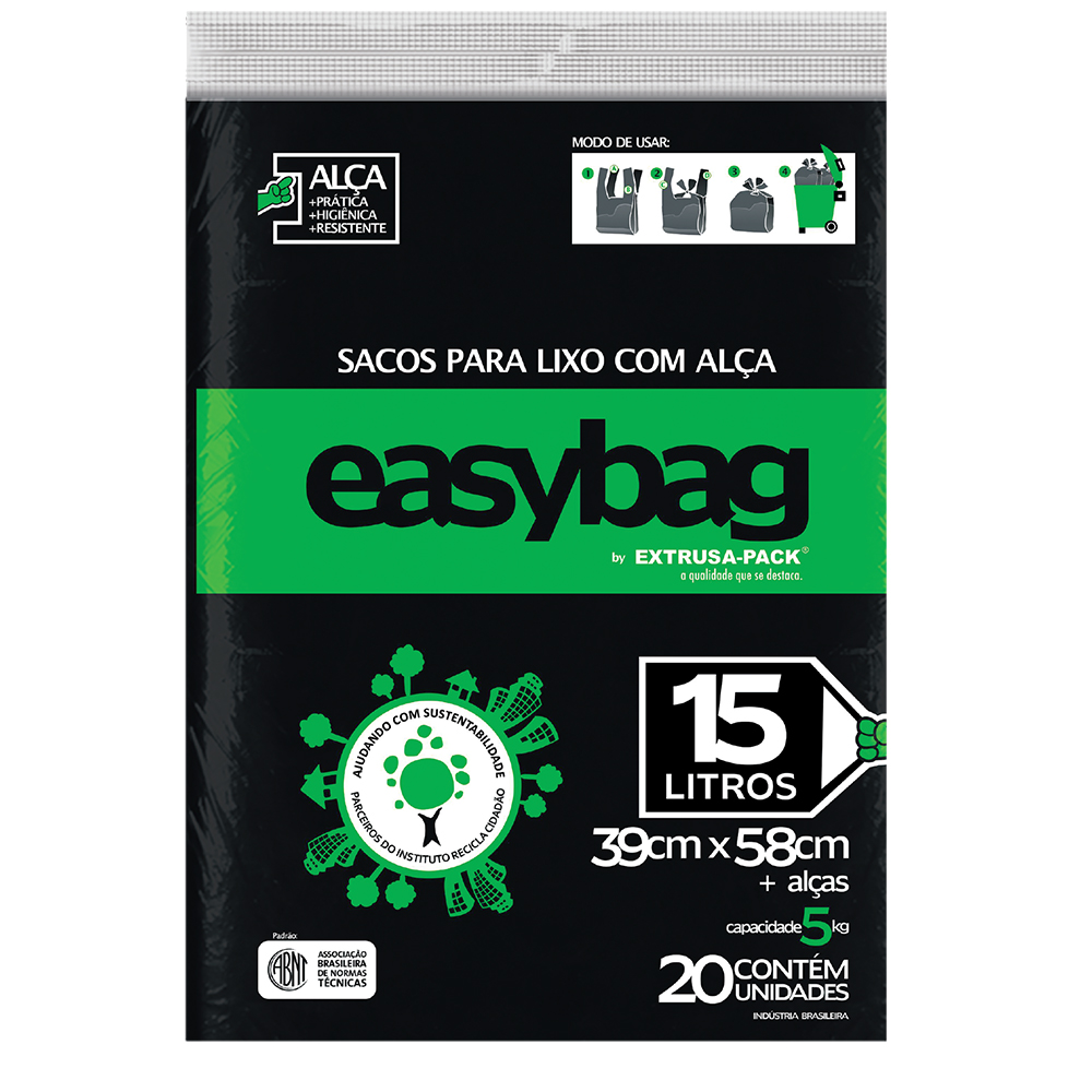 Saco de Lixo com Alça 15L Packlixo 20 Unidades