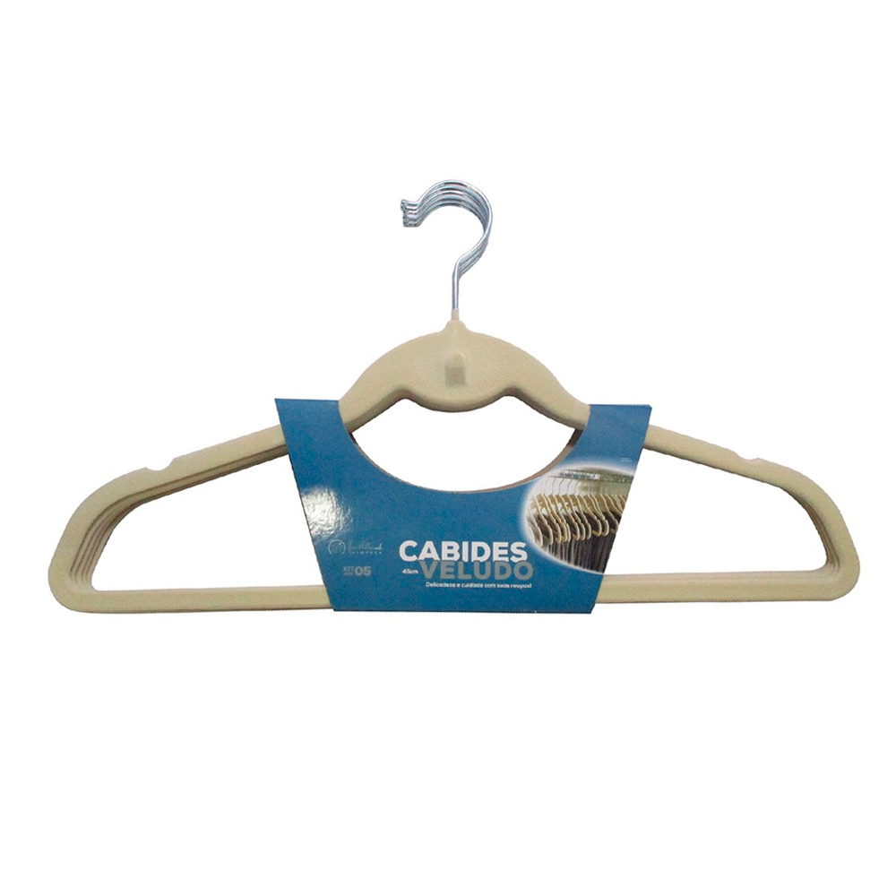 Cabide de Veludo para Roupas Facilite Bege 5 Peças