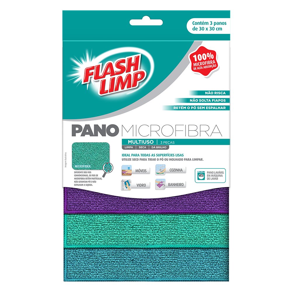 Pano de Microfibra Multiuso Flashlimp 3 unidades