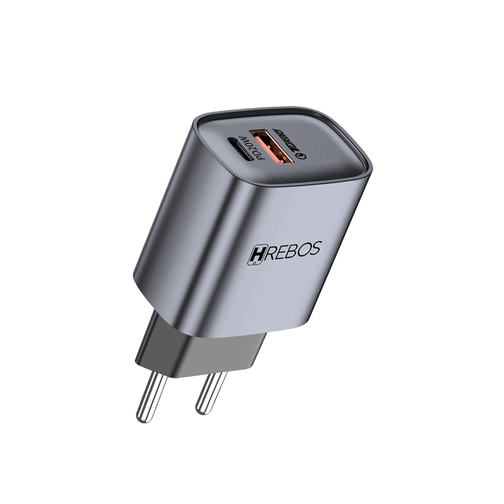 Carregador de Tomada Bivolt Cinza com 2USB Hrebos