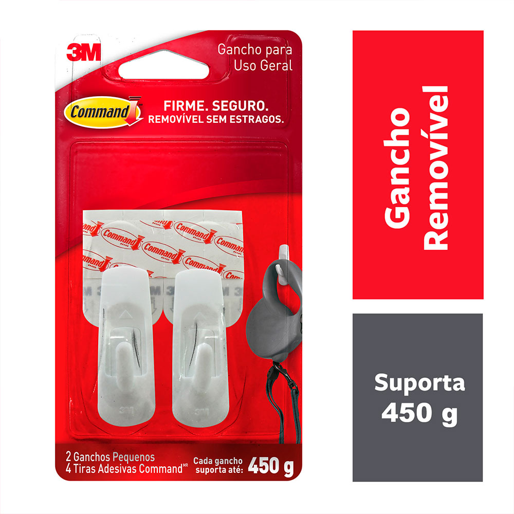 Gancho Adesivo Branco Command 3M 2 Peças até 450g