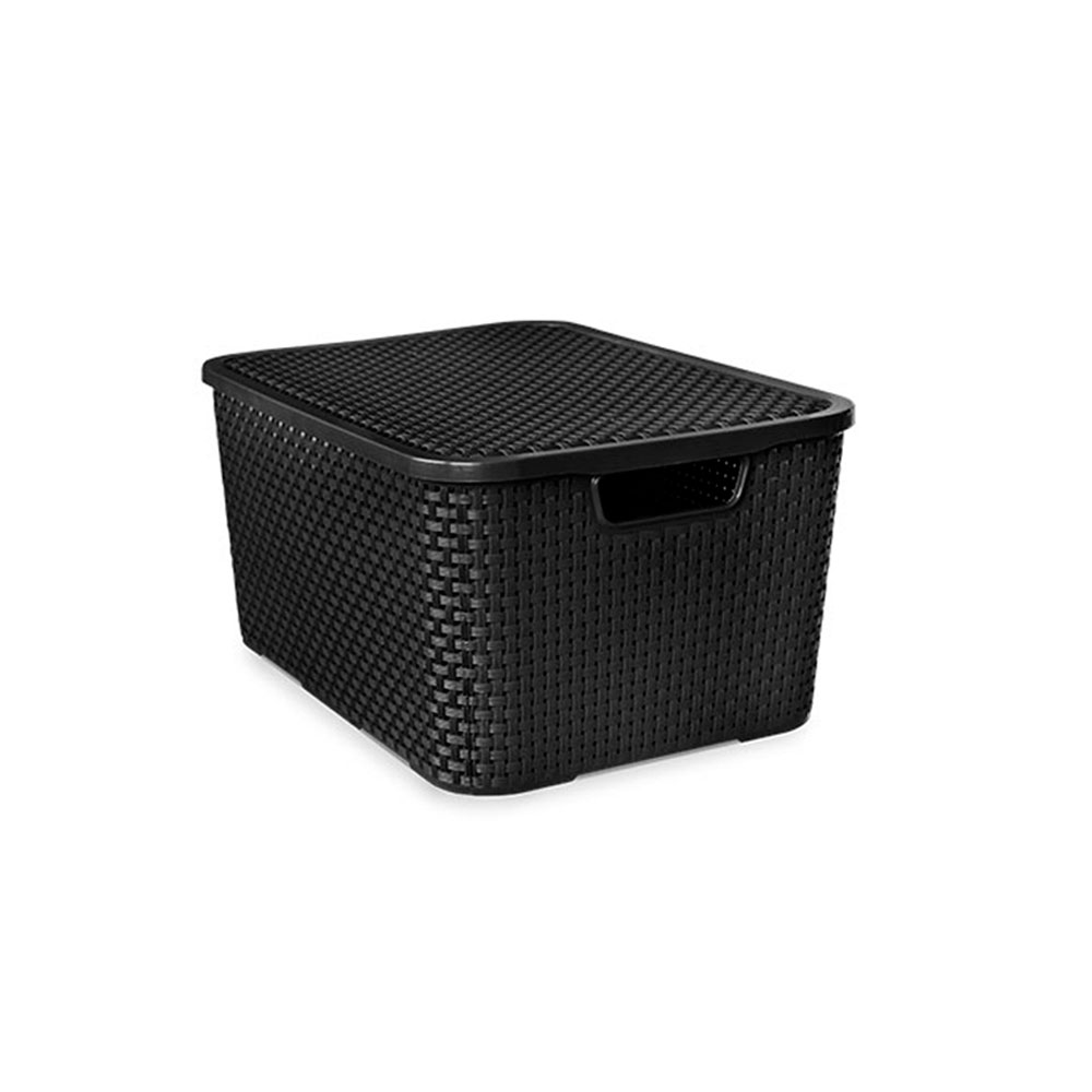 Cesto Organizador Rattan com Tampa de Plástico Preto Arqplast 15L