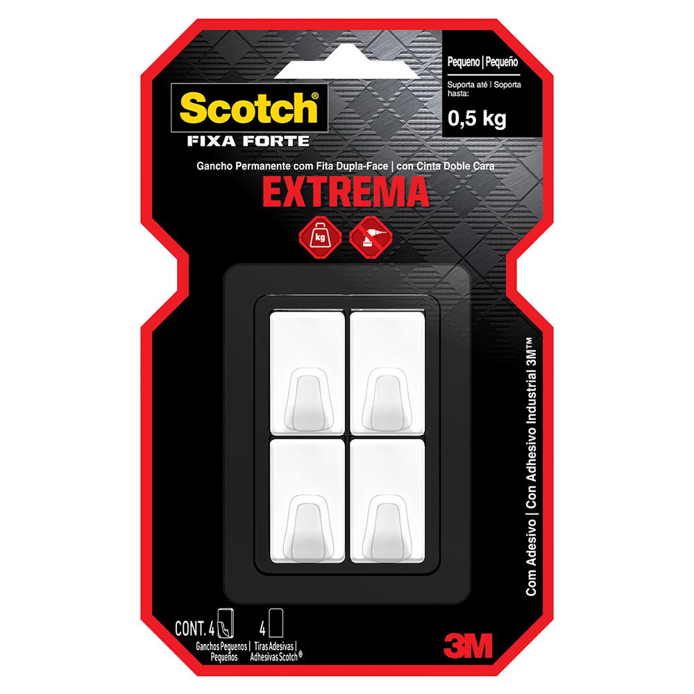 Gancho Adesivo de Pl&aacute;stico 500G com 4 Unidades Branco 3M