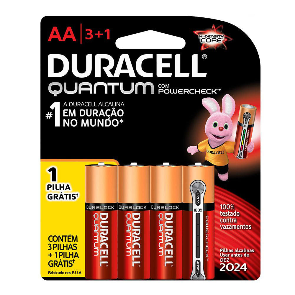 Pilha Alcalina Pequena AA Quantum Duracell 4 Unidades