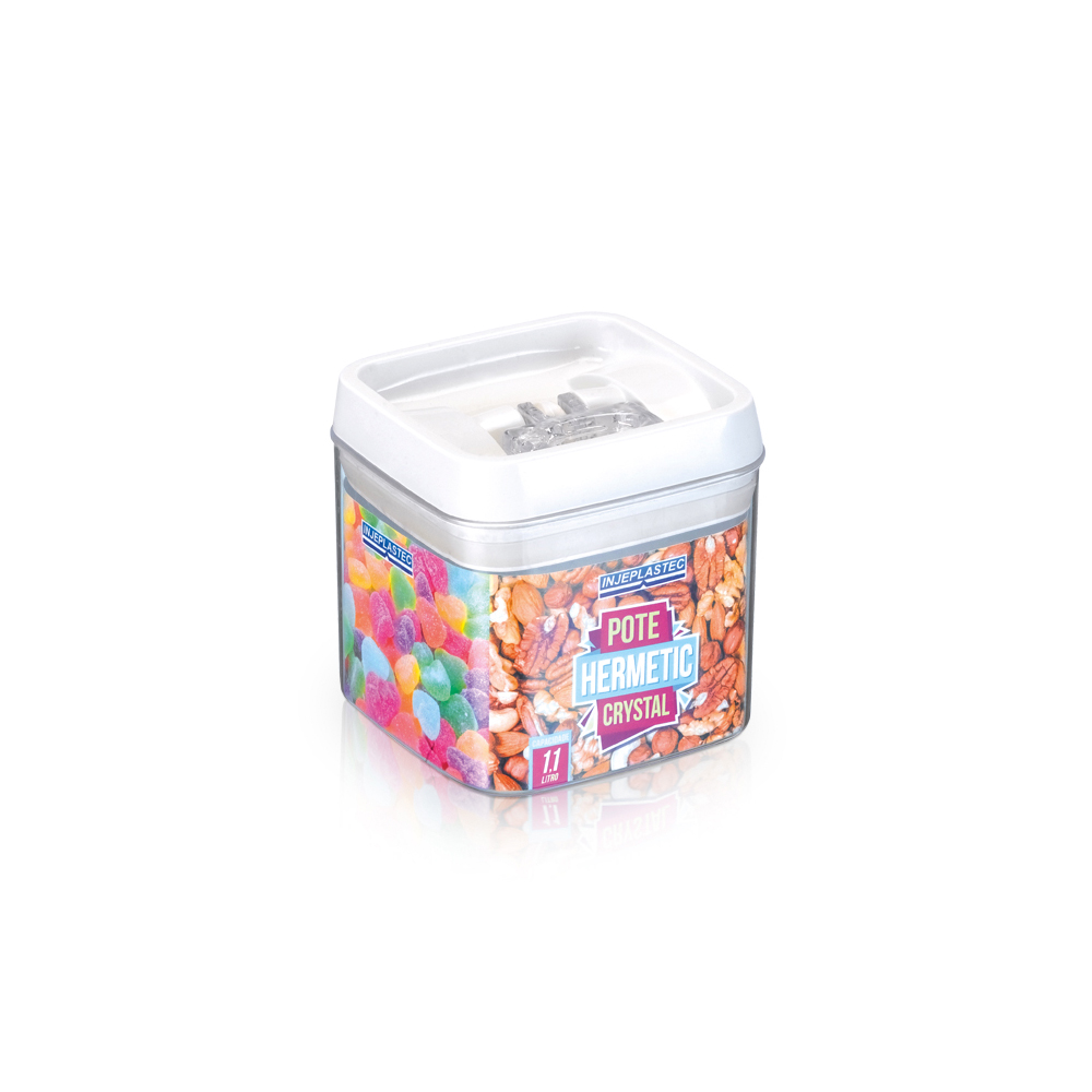 Pote Hermético Quadrado Cristal Injeplastec 1,1L