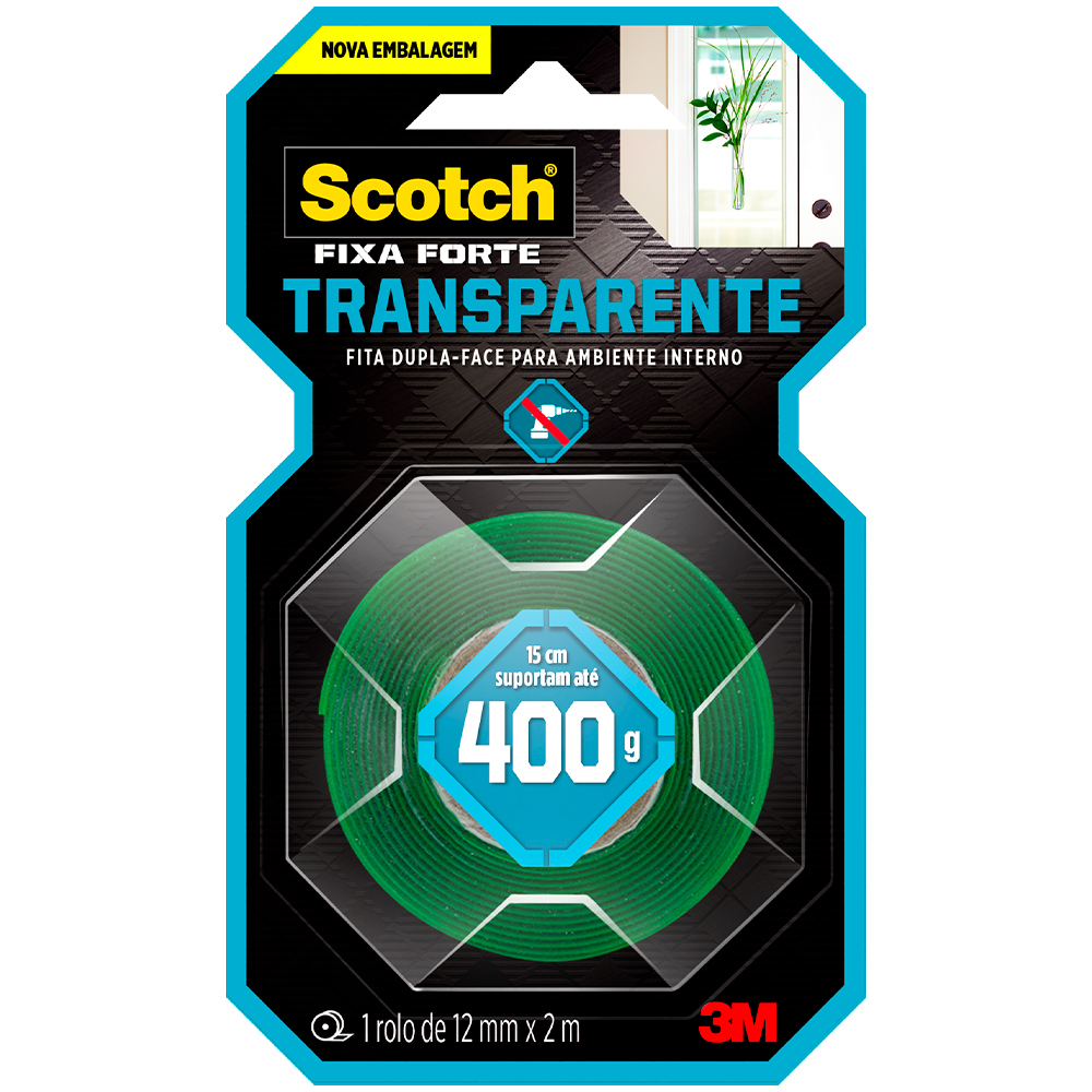 Fita Fixa Forte VHB Dupla Face Transparente 3M - 12mmx2m