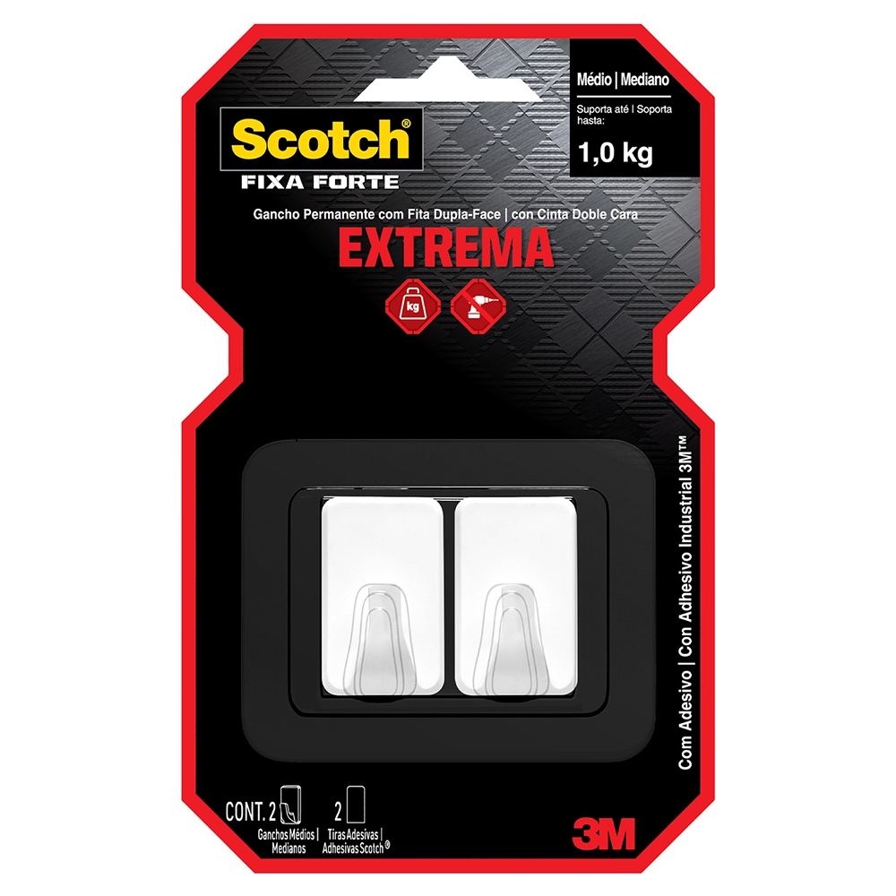 Gancho Adesivo de Pl&aacute;stico 1KG com 2 Pe&ccedil;as Branco 3M