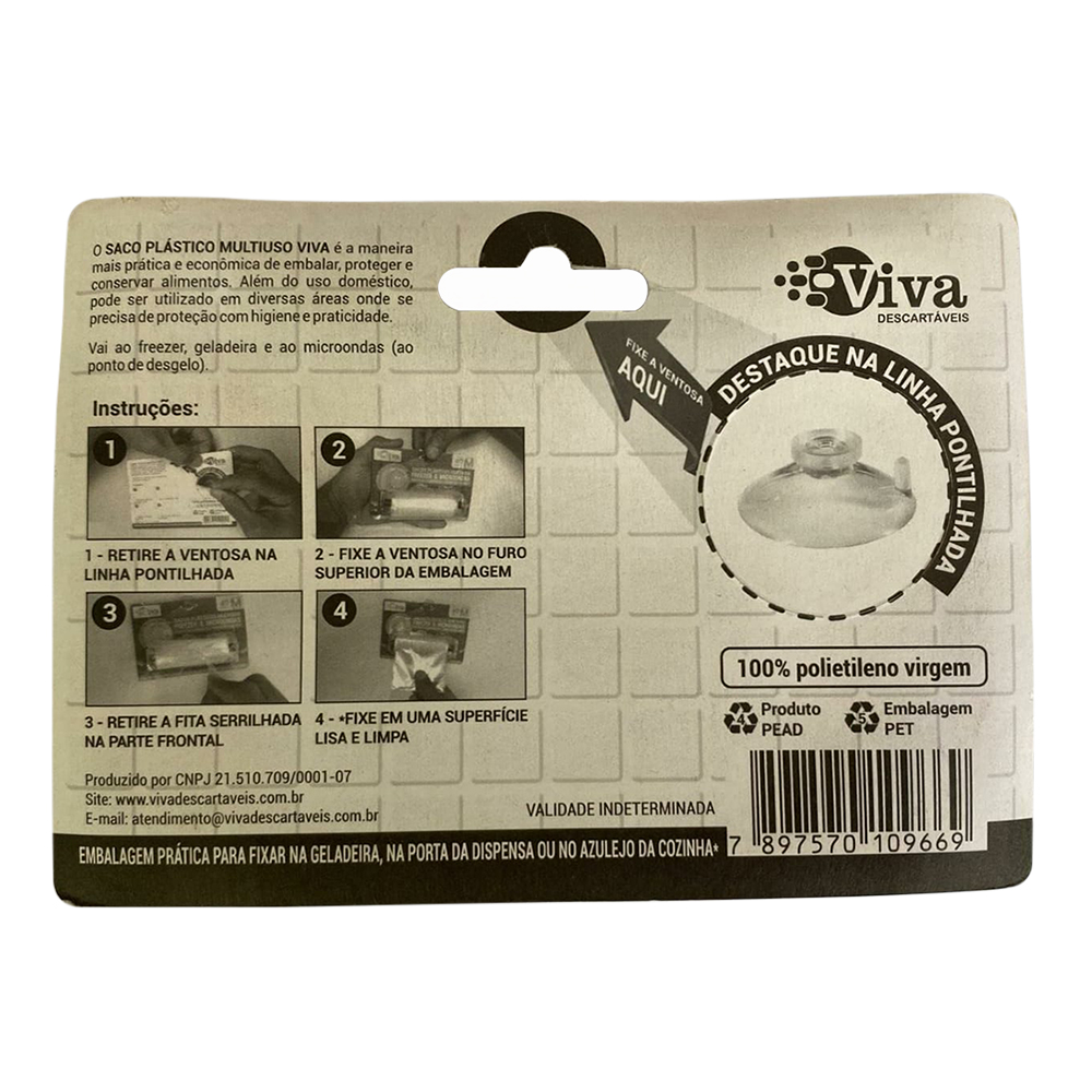 Sacos Pl&aacute;sticos Freezer e Micro-ondas com Suporte Viva Descart&aacute;veis 40 Unidades