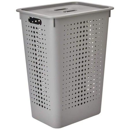 Cesto de Roupas em Plástico com Tampa Cinza Ou 47L