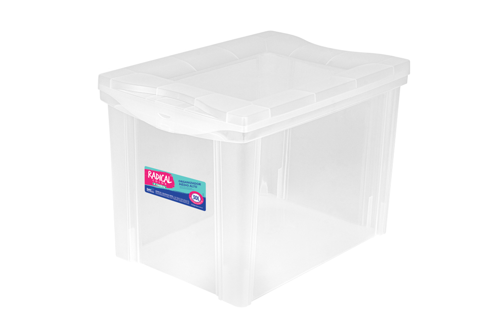 Caixa Organizadora com Tampa de Plástico Incolor Ordene 30L