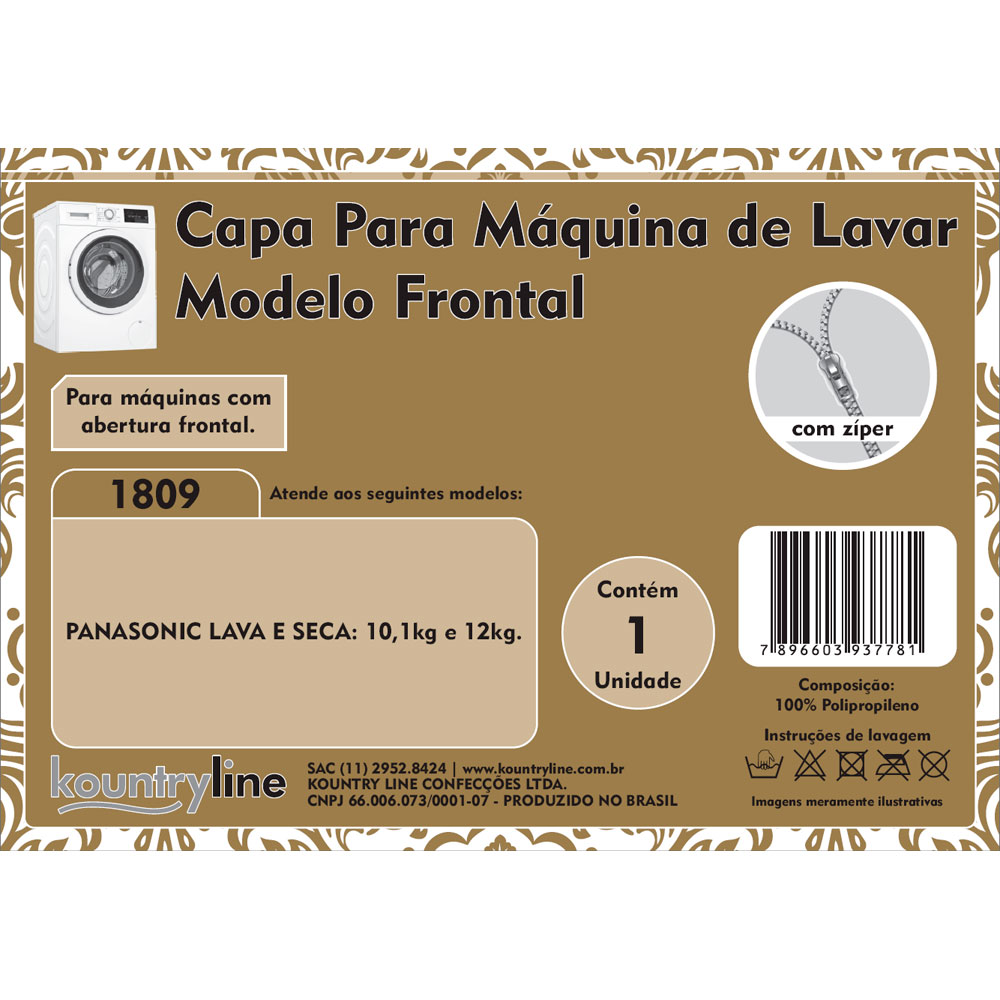 Capa de Pl&aacute;stico para M&aacute;quina de Lavar Branca Kountry Line 1809