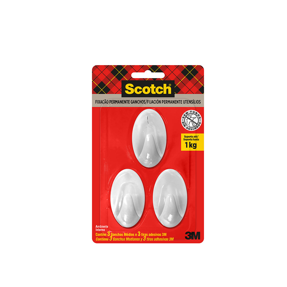 Gancho Adesivo de Plástico Branco Scotch 3M até 1kg