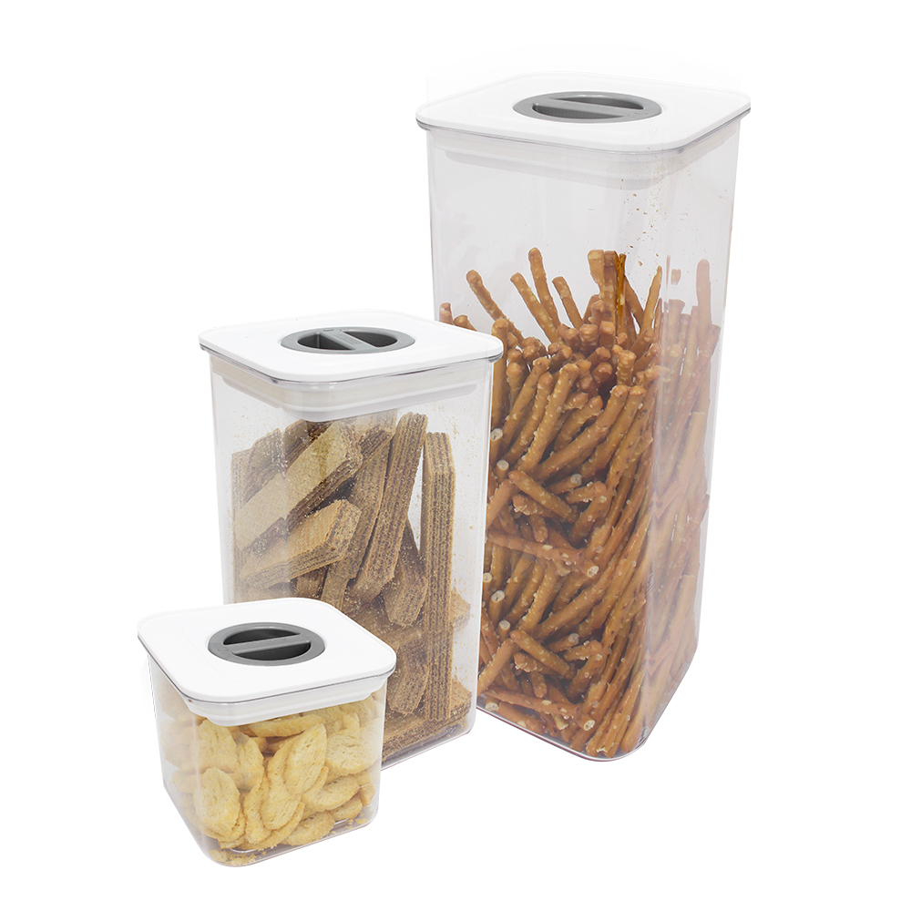 Kit Pote Hermético Quadrado Cristal Injeplastec 3 Peças