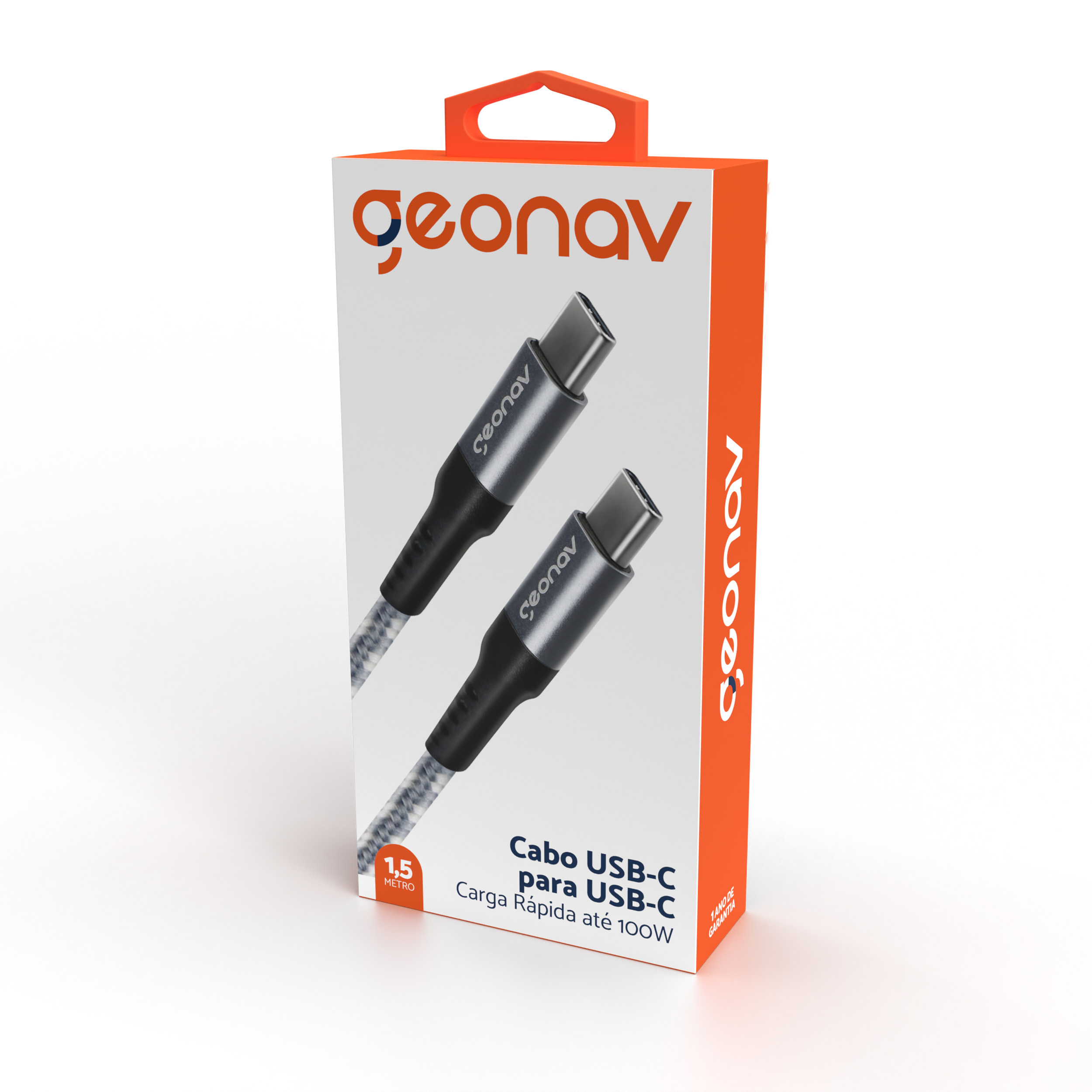 Cabo USB-C para USB-C Carregamento Rápido Branco e Cinza Geonav 1,5m
