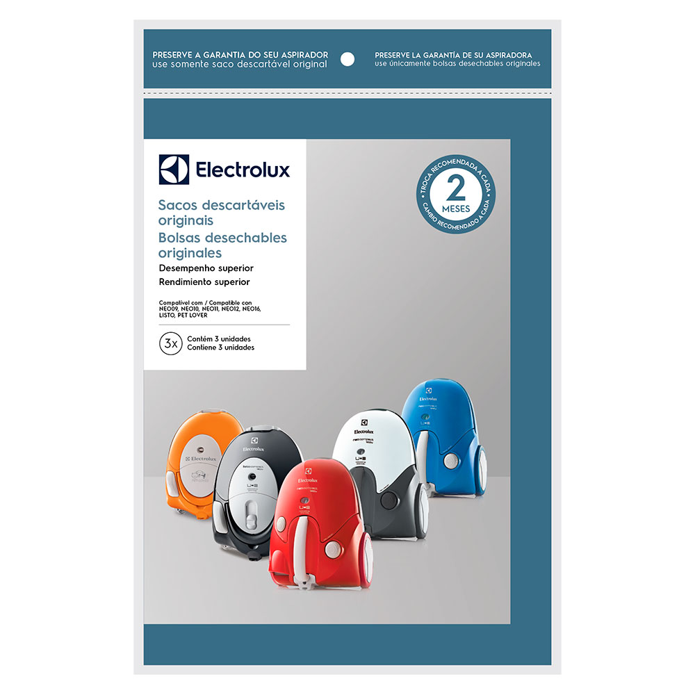 Kit Sacos Descart&aacute;veis Para Aspirador de P&oacute; SBENE Electrolux 3 Unidades