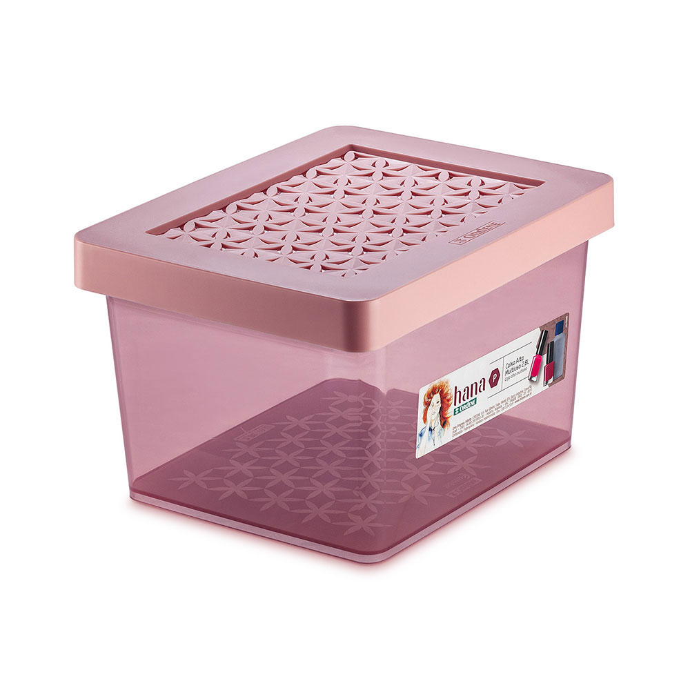 Caixa Organizadora com Tampa de Plástico Rosa Hana Ordene 750ml