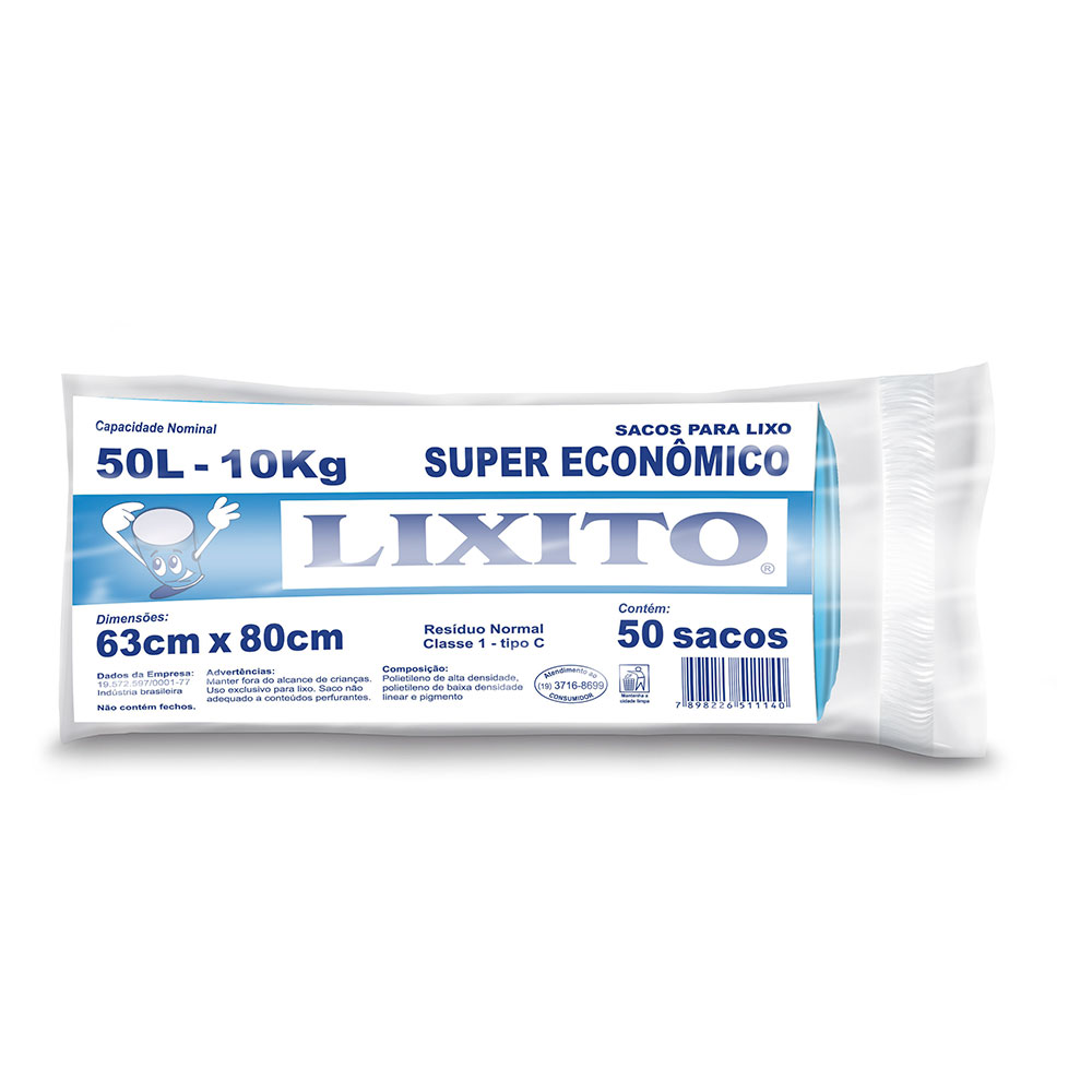 Saco de Lixo Econômico Azul 50L Lixito 50 unidades