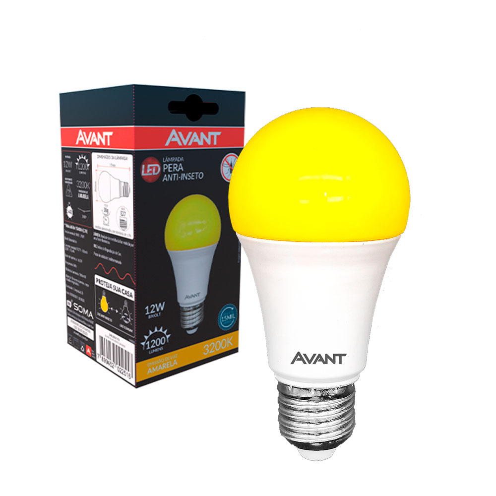 Lâmpada Pera Anti- Inseto Led 12W Amarela Bivolt E27 Avant