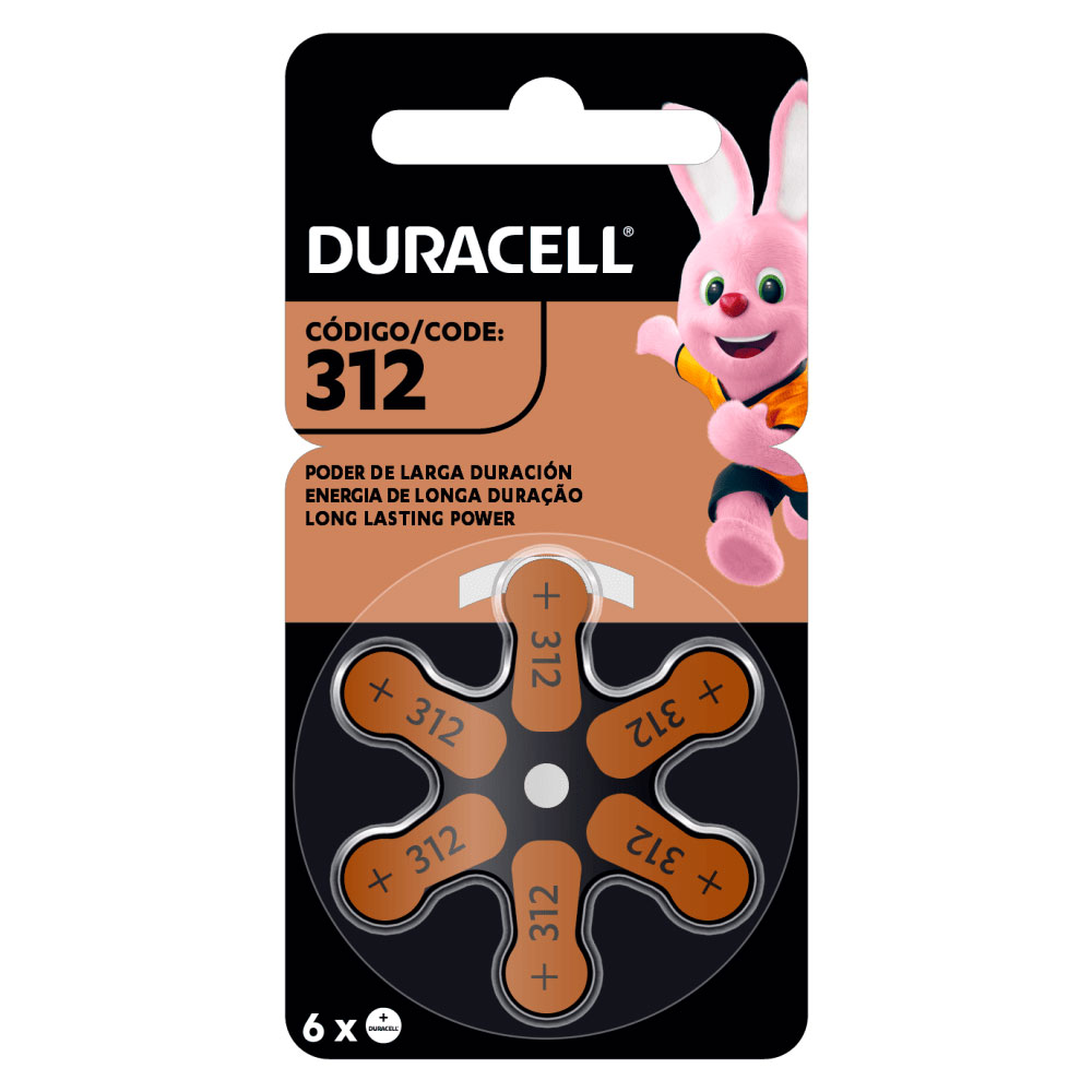 Bateria para Aparelho Auditivo Tamanho 312 Duracell 6 Unidades