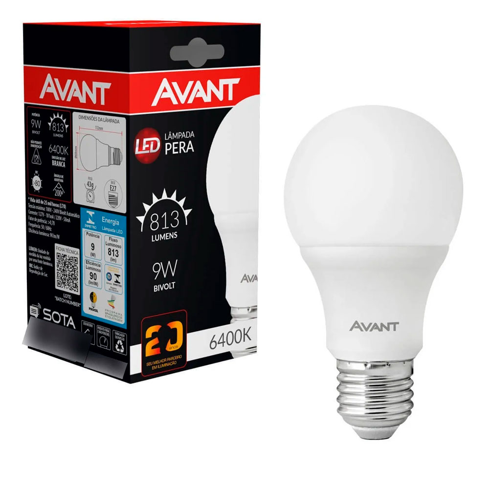 Lâmpada Pera A60 Led 9W Branca Bivolt E27 Avant
