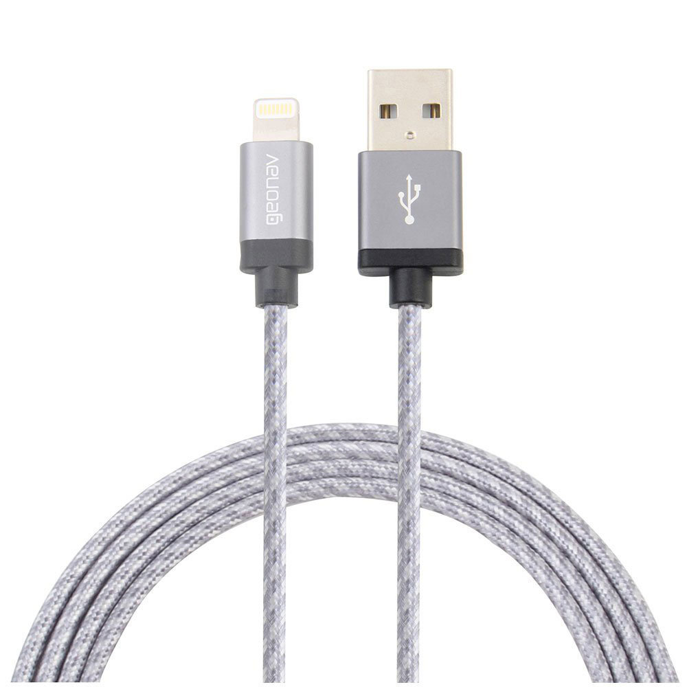 Cabo USB Lightning de Nylon Trançado Reforçado Prata Geonav 1,5m