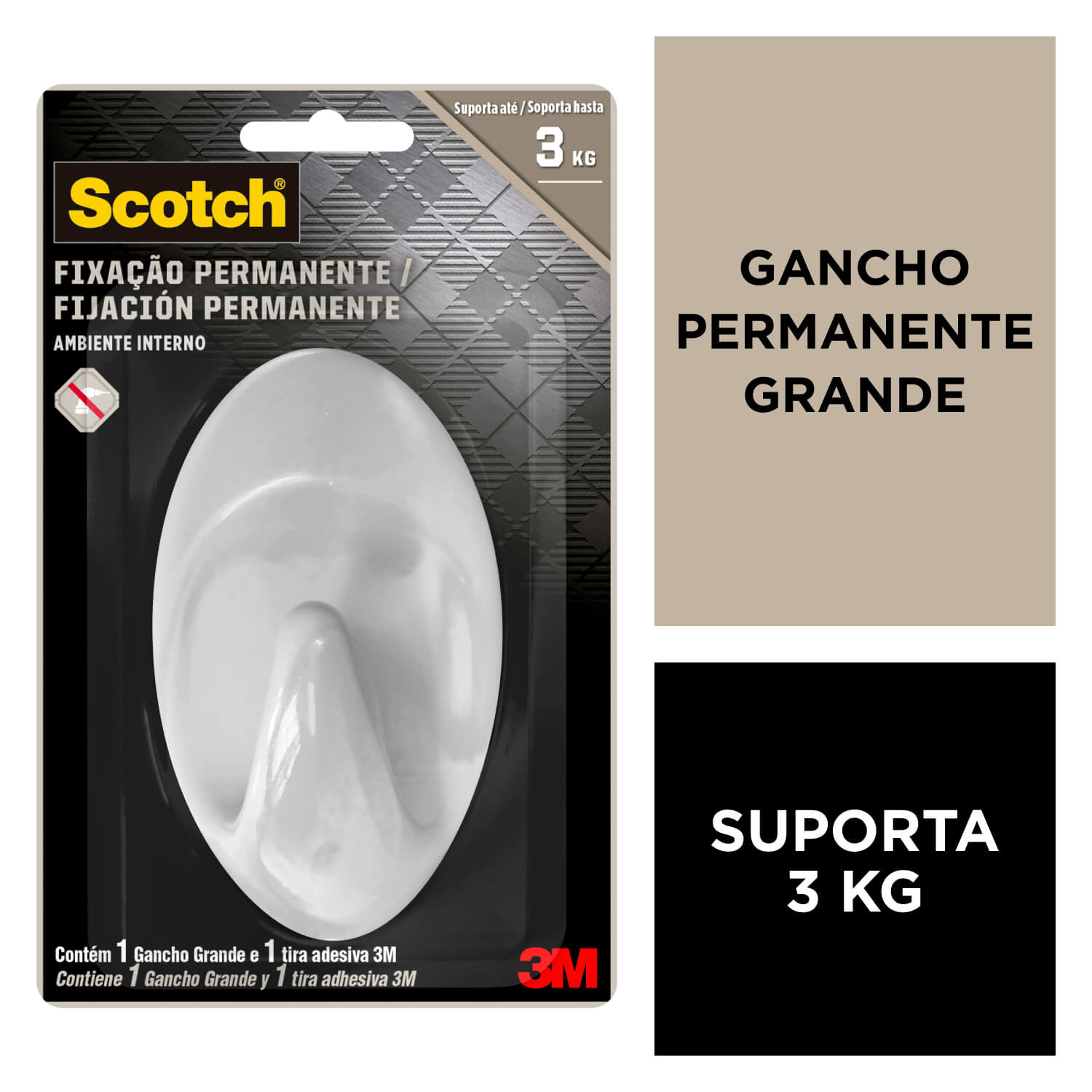 Gancho Adesivo de Plástico Branco Scotch 3M até 3kg